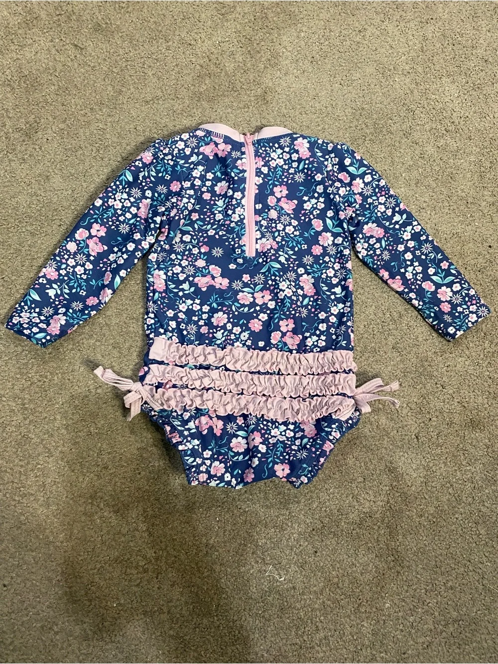 Ruffle Butts Navy & Pink Floral Long-Sleeve One-Piece Swimsuit